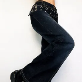 Grommet Belt Flare Jeans