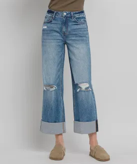 High Rise Wide Leg Cuffed Jeans