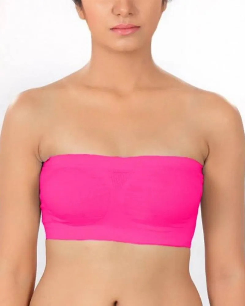 Hot Pink Strapless Sports Bra - Soft & Non Padded Bra