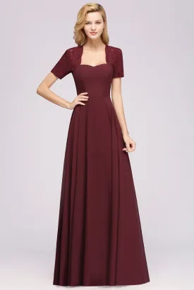 Long A-Line Chiffon Square Bridesmaid Dress with Sleeves