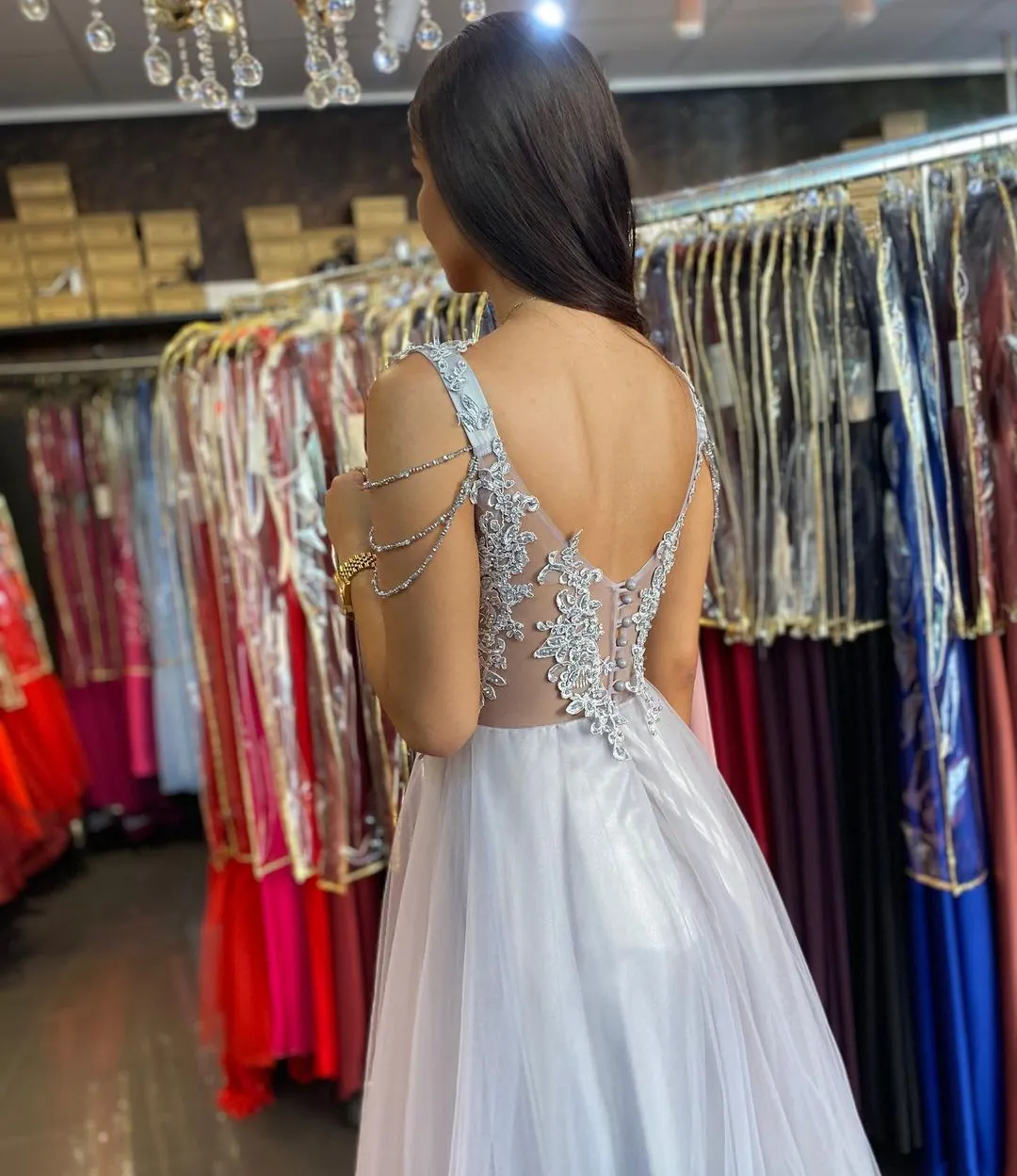 Long A-line Sweetheart Lace Beading Tulle Backless Prom Dress