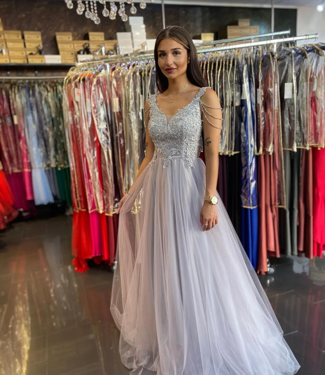 Long A-line Sweetheart Lace Beading Tulle Backless Prom Dress