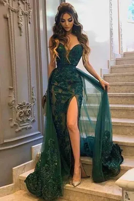 Long Mermaid Sweetheart Lace Prom Dresses with Slit