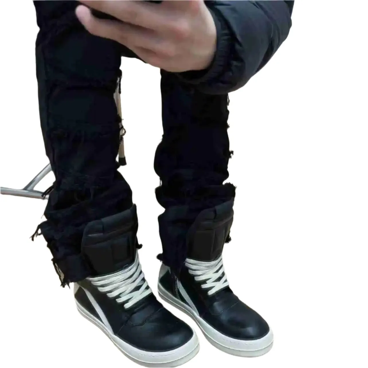 Men's Black Distressed Skinny Jeans - High Street Hip-Hop Style Vintage Fashion Pants