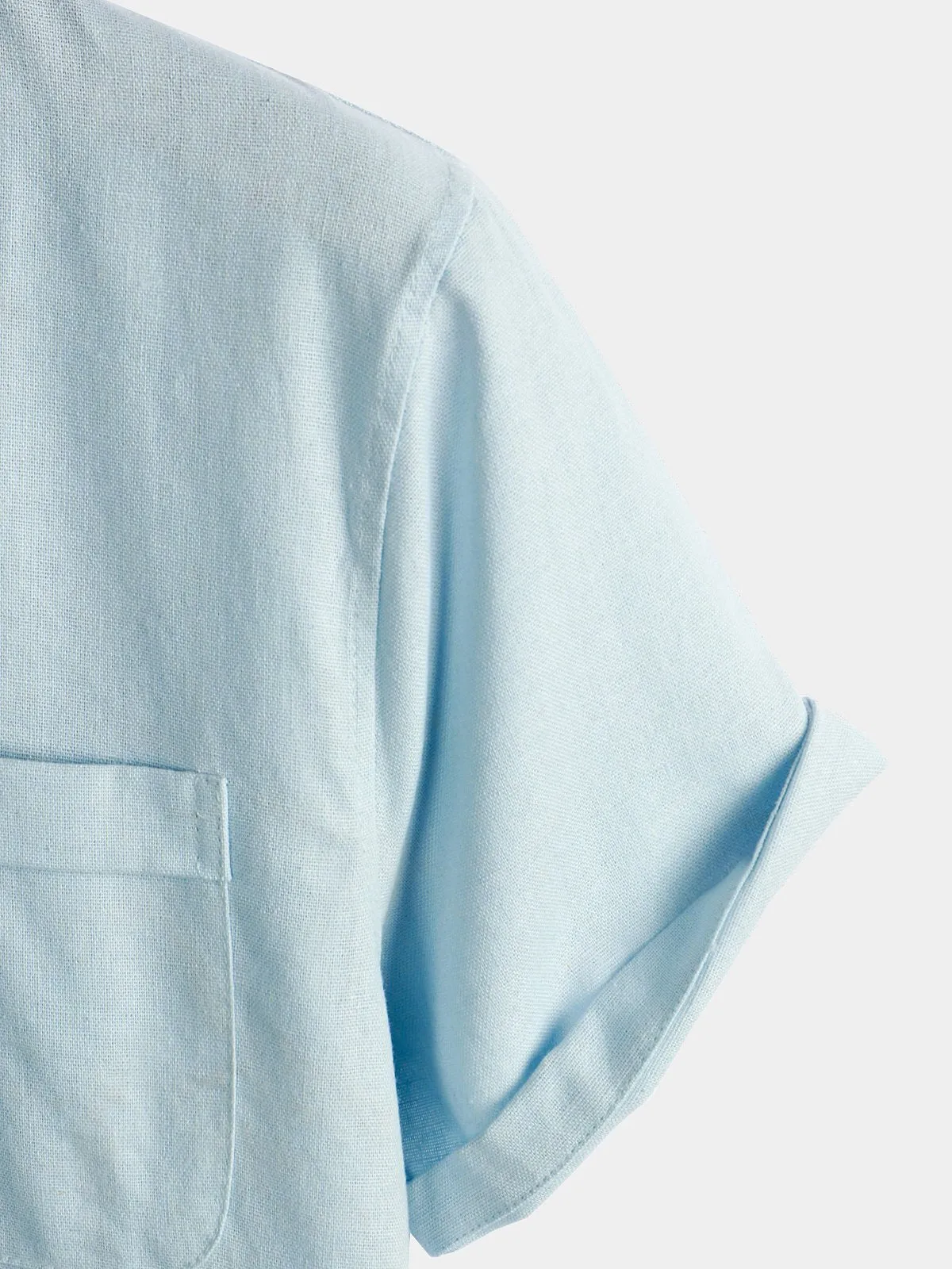 Men's Linen And Cotton Stand Collar Solid Color Shirt