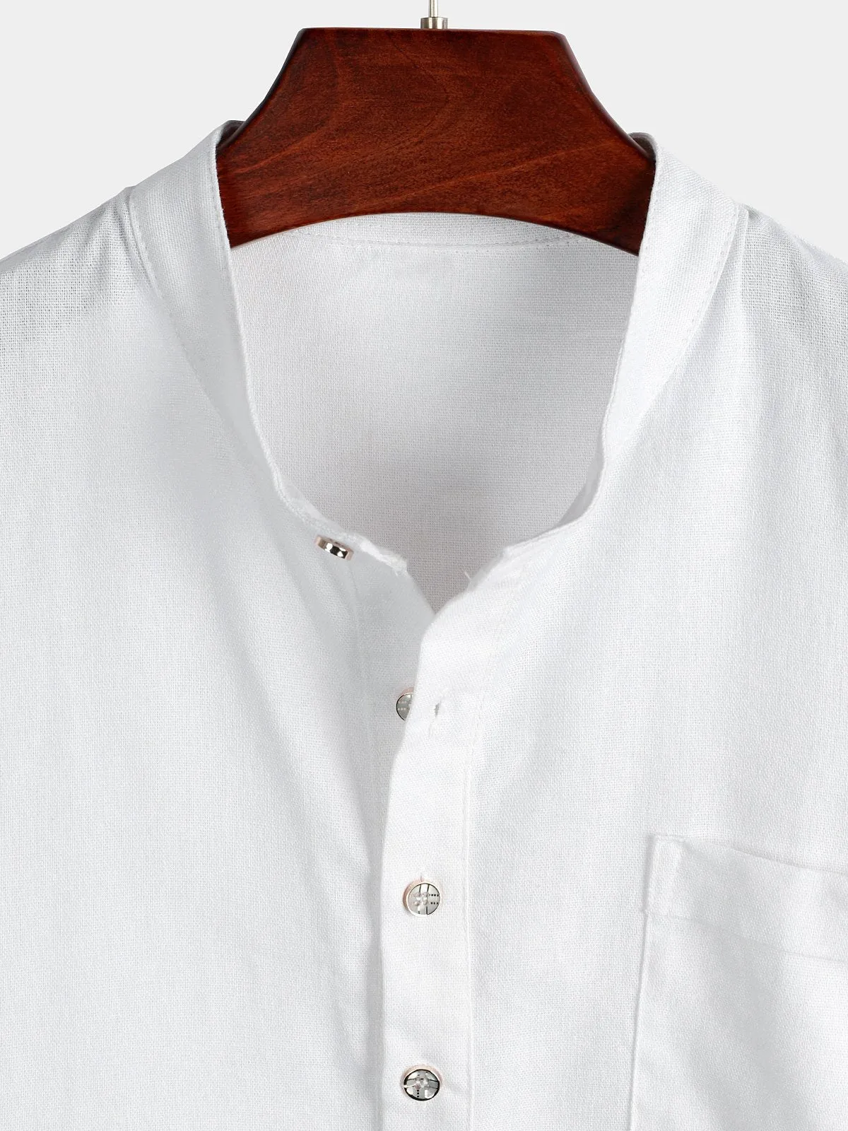 Men's Linen And Cotton Stand Collar Solid Color Shirt