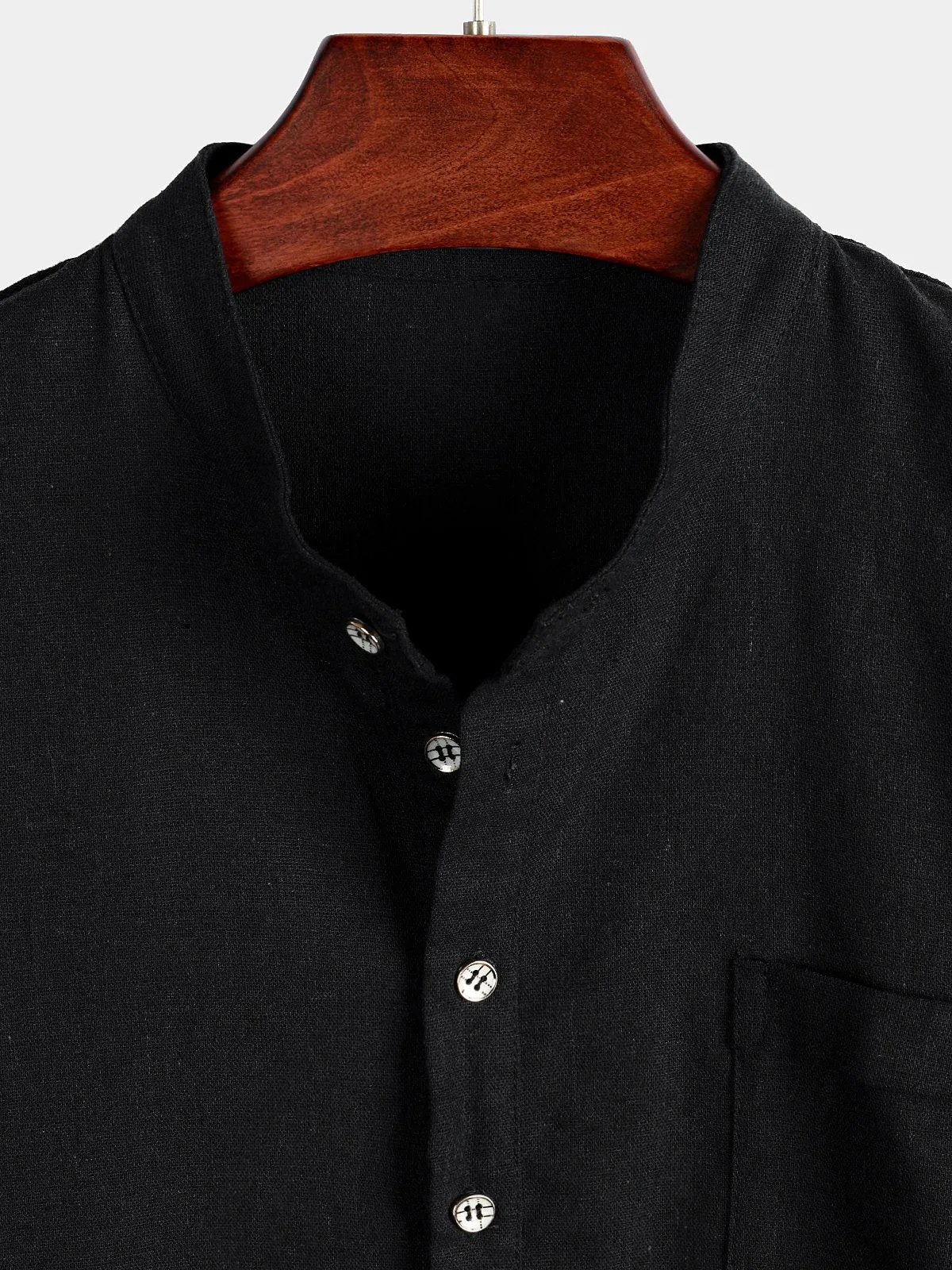 Men's Linen And Cotton Stand Collar Solid Color Shirt