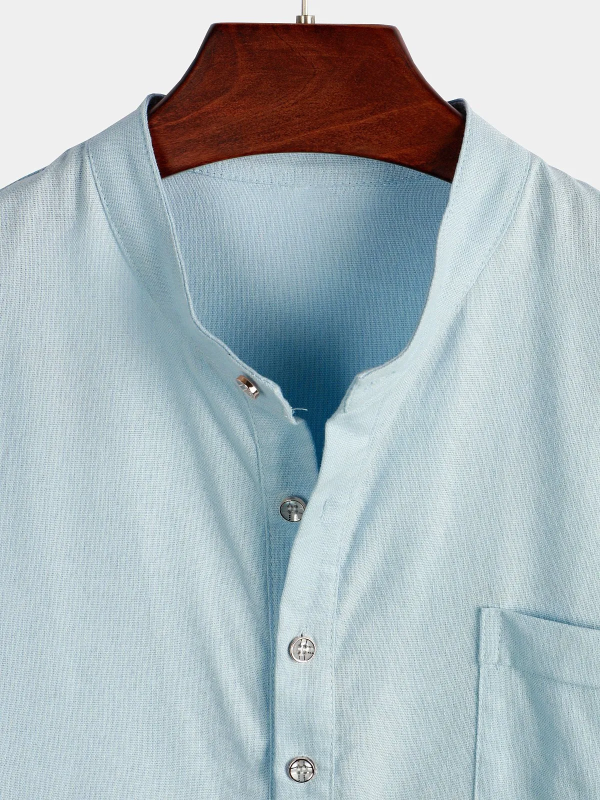 Men's Linen And Cotton Stand Collar Solid Color Shirt