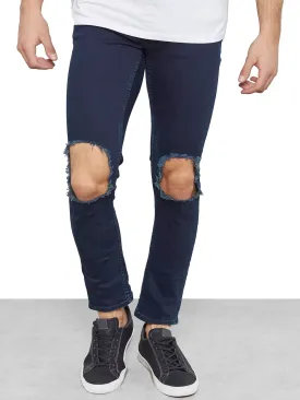 Navy Morrow Ripped Open Knee Skinny Fit Denim Jeans