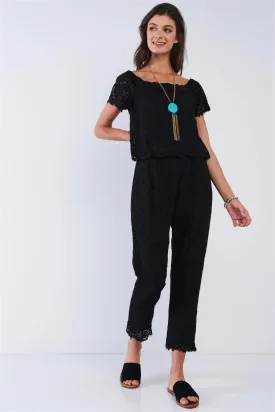 Pitch Black Crochet Off-The-Shoulder Layered Jumpsuit /2-4