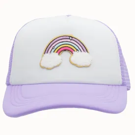 Rainbow Chenille Patch on Lavender Youth Trucker Cap