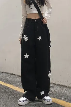 Retro Stars Pattern Black Jeans Pants