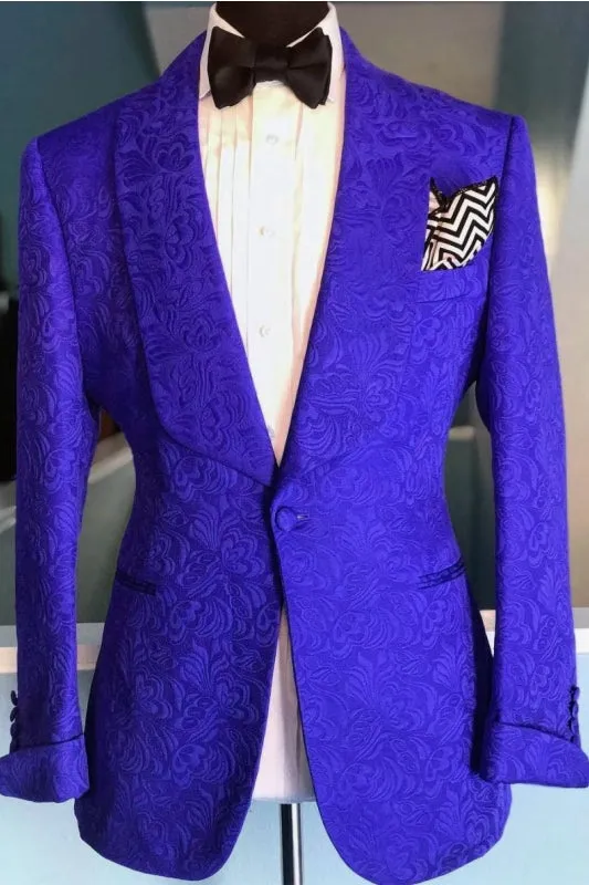 Tom New Royal Blue Jacquard Shawl Lapel Two-Piece Suit for Weddings