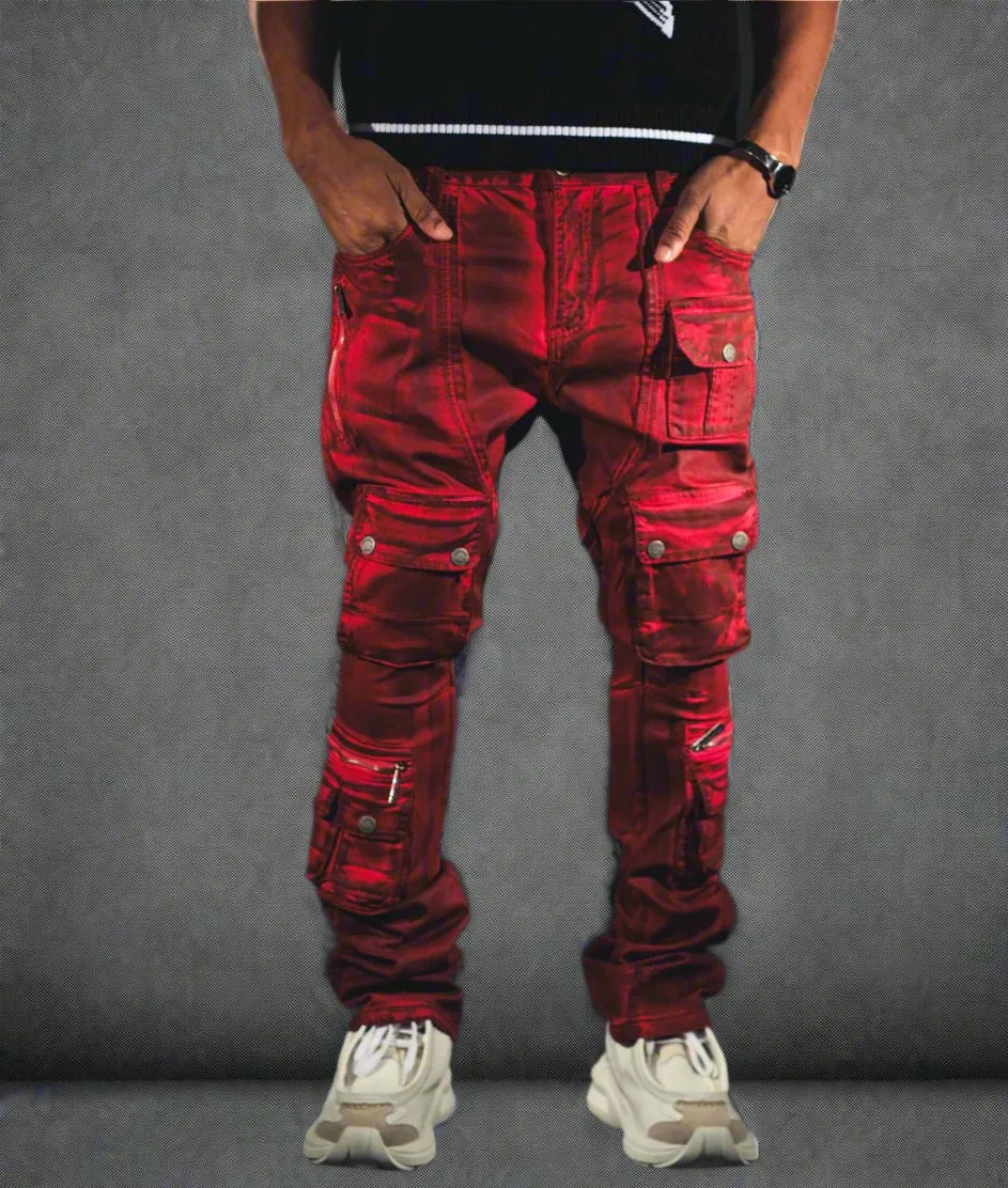 Velvet Coated Denim Stacks-Red