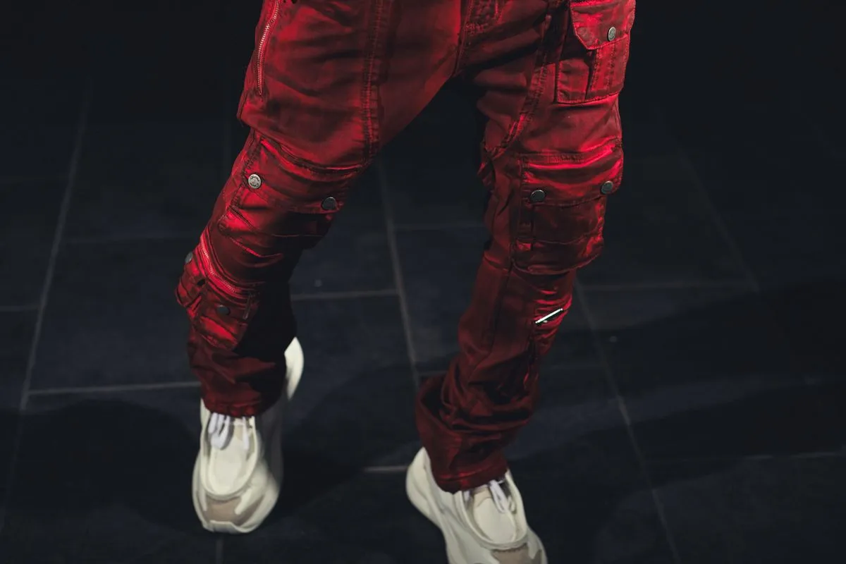 Velvet Coated Denim Stacks-Red