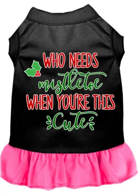 Who Needs Mistletoe Screen Print Dog Dress Black With Bright Pink Xl