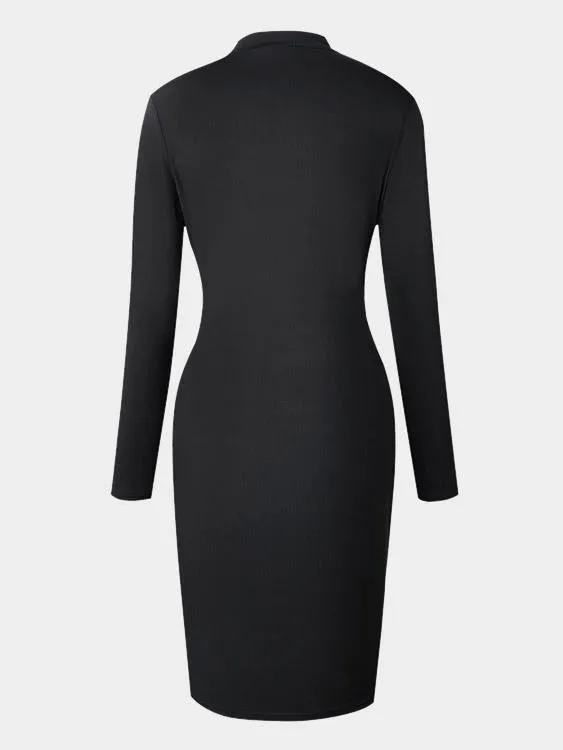 Wholesale Black Crew Neck Long Sleeve Embroidered Bodycon Casual Dress