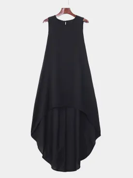 Wholesale Black Round Neck Sleeveless Irregular Hem Casual Dresses