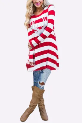 Wholesale Round Neck Long Sleeve Stripe Casual Dress