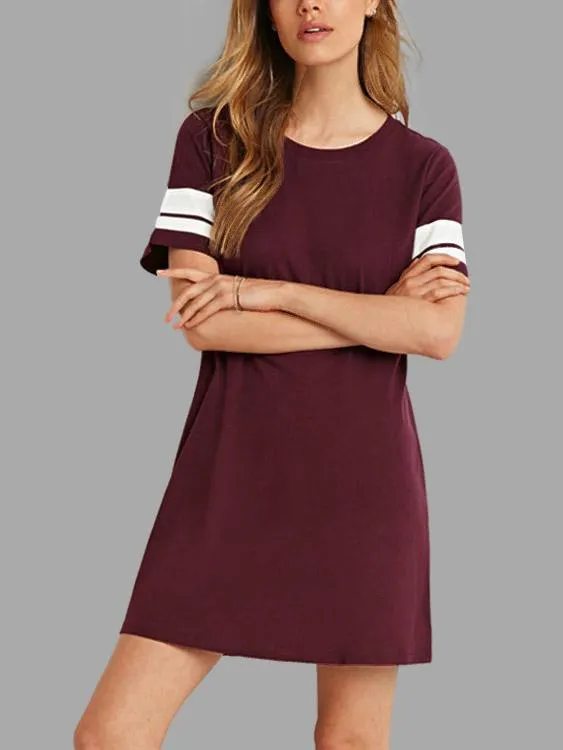 Wholesale Round Neck Short Sleeve Stripe Casual Dresses