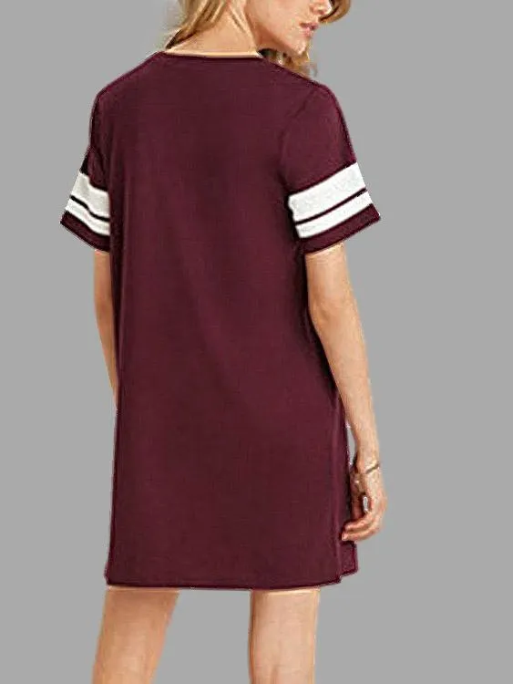 Wholesale Round Neck Short Sleeve Stripe Casual Dresses