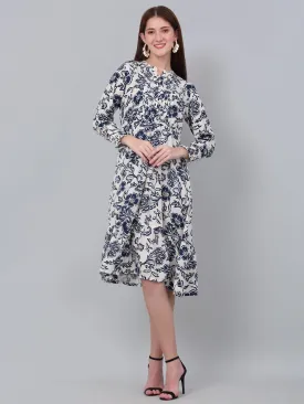 Women's Casual Mandarin collar Blue Floral Print Fit & Flared Dress