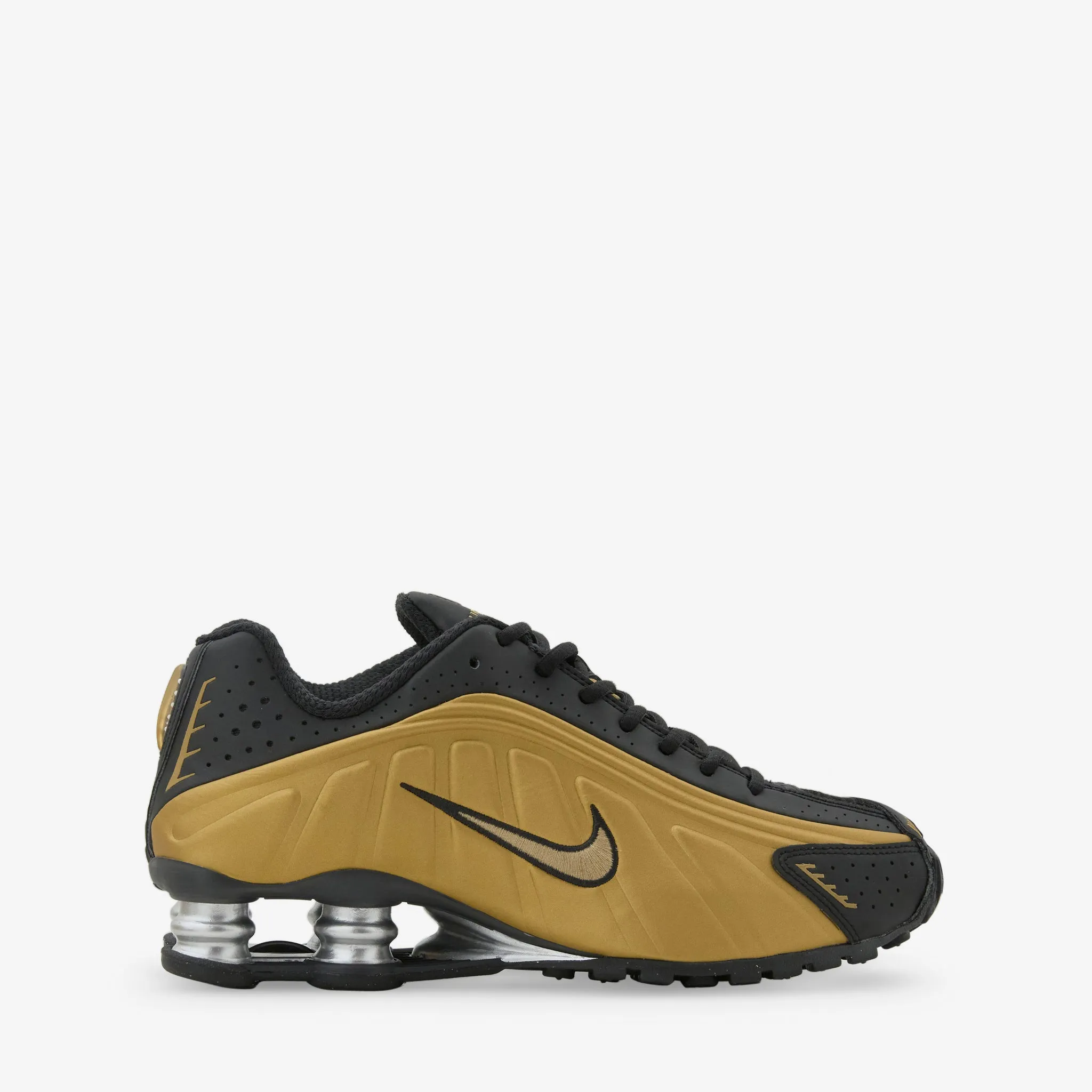 Women's Shox R4 Black | Metallic Gold | Metallic Silver