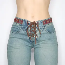 Y2K Boho Lace Up Flare Jeans (S/M)